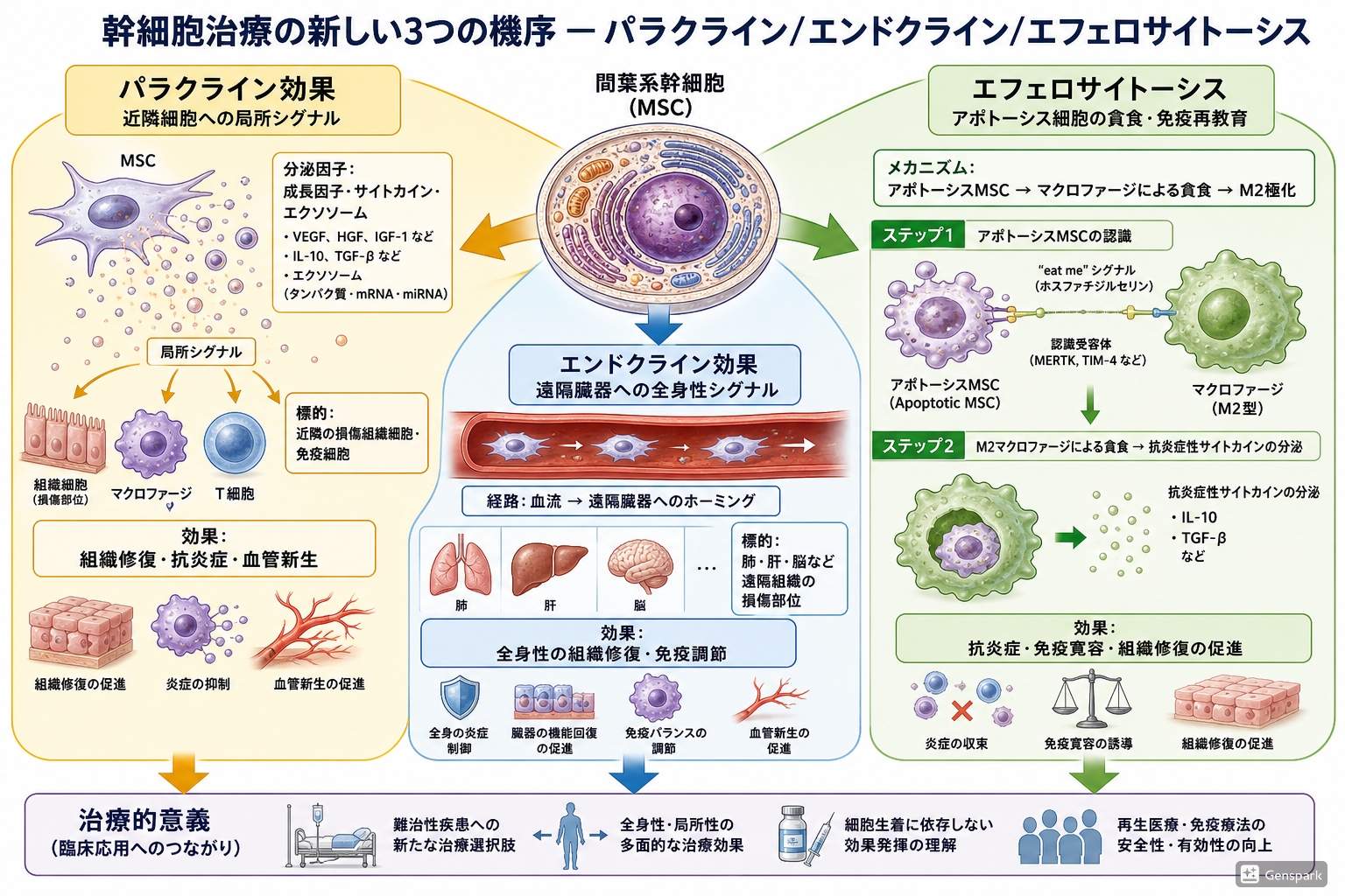 【画像】幹細胞治療の新機序　パラクライン　エンドクライン　エフェロサイトーシス