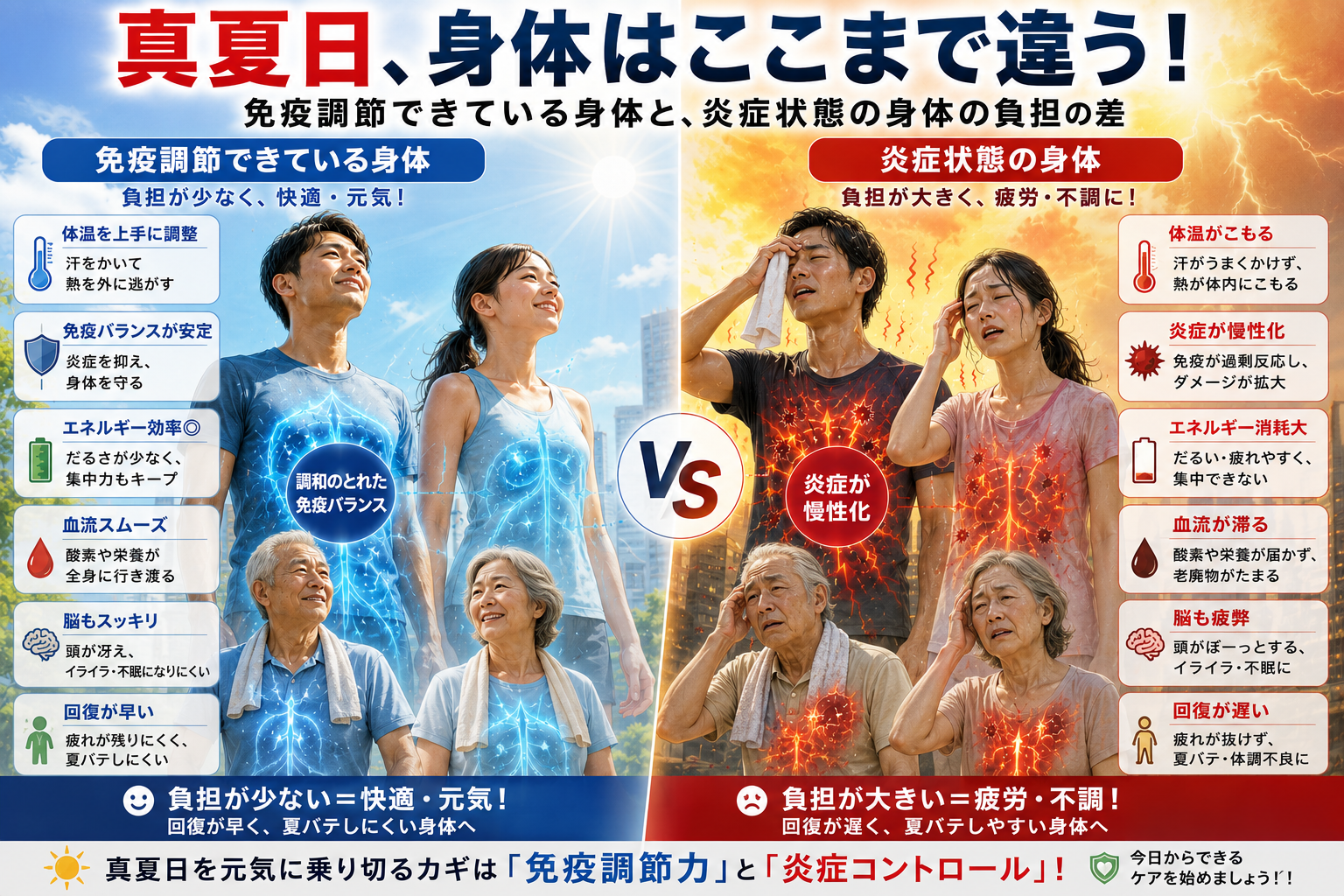 猛暑の体調不良は「免疫調節」がカギ！慢性炎症が熱中症・夏バテを悪化させるメカニズムとは？